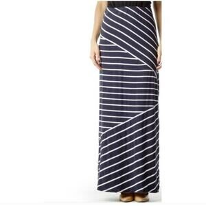 3 X 25 LOFT Black White Striped Maxi Skirt Elastic Waist Side Slits Long XS